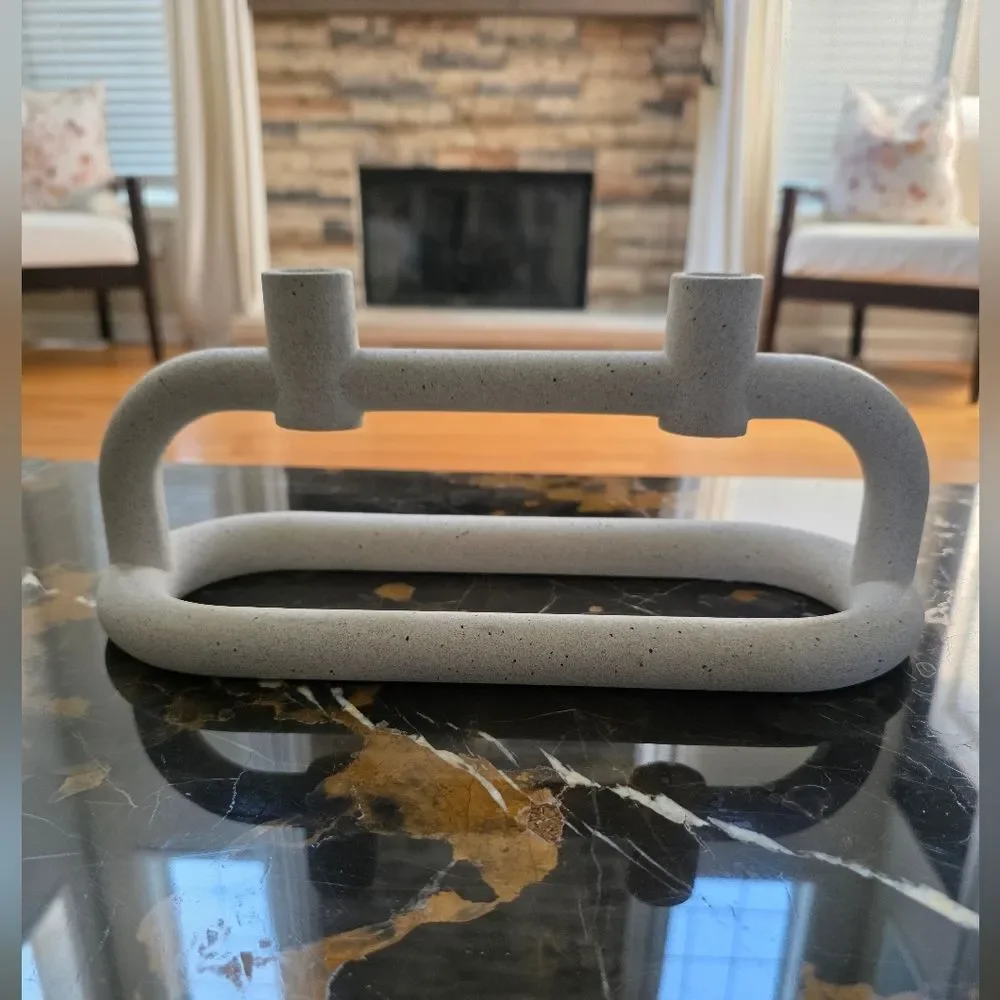 Lorin Sculpted Cement 2 Taper Candle Holder Crate And Barrel Stone Style Finish